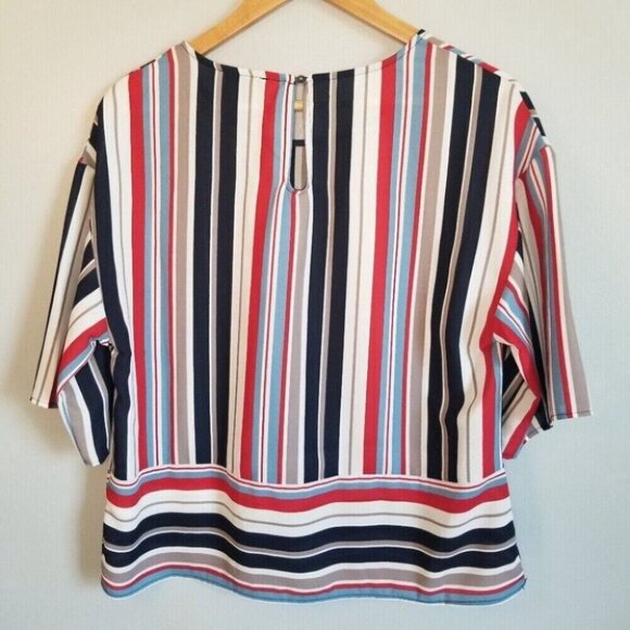 W5 Anthropologie Red White Blue Tan Striped Blouse Women's Size Small - Picture 9 of 12